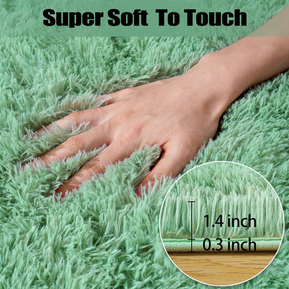 qulint Sage Green Rug for Bedroom, 2x3 Fluffy Area Rugs for Living Room Shag Fuzzy Small Carpet, Soft Shaggy Alfombras for Besides Kids Boys and Girls Dorm Nursery Home Decor (2ft x 3ft, Sage Green)