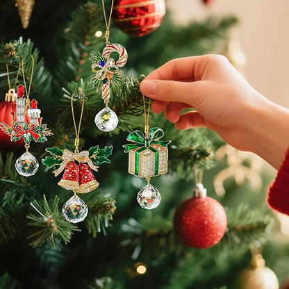 H&D HYALINE & DORA 4 Pcs Christmas Ornaments Set Cane Gift Box Bell Hanging Ornament Xmas Tree Ornament for Holiday Party Home Decor