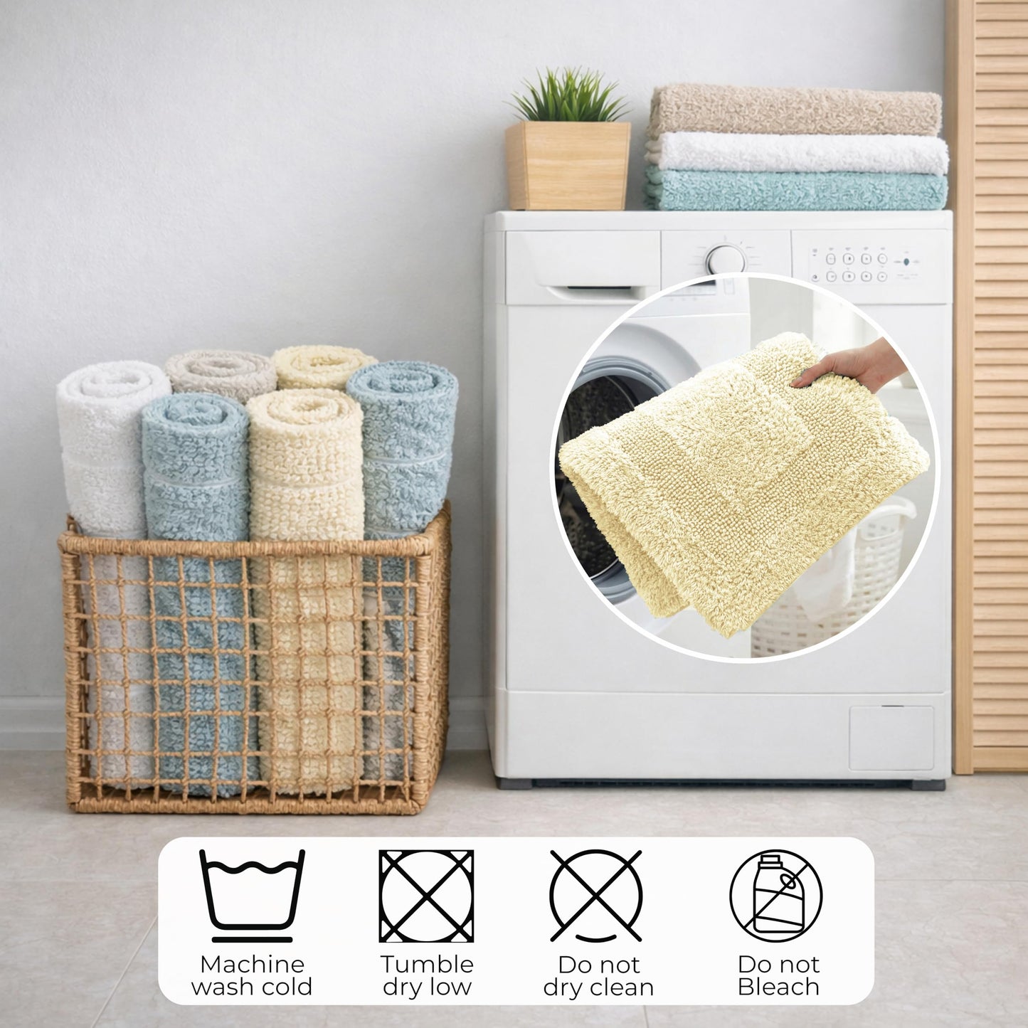 Cotton Reversible Bathmat Rug Set of 2, 21x32/17x24 Inches - Light Yellow, Quick Dry Water Absorbent Hotel Quality Bath Rugs Ideal for Kitchen, Bathroom, Toilet | Spa Style Ultra Soft Mat for Washable