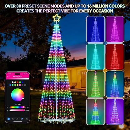 12 FT Smart Christmas Cone Tree Lights, 832 LED Lighted Outdoor Christmas Tree with Remote & App Control Timer, Music Sync, DIY RGB Color Changing for Indoor Outdoor Decorations