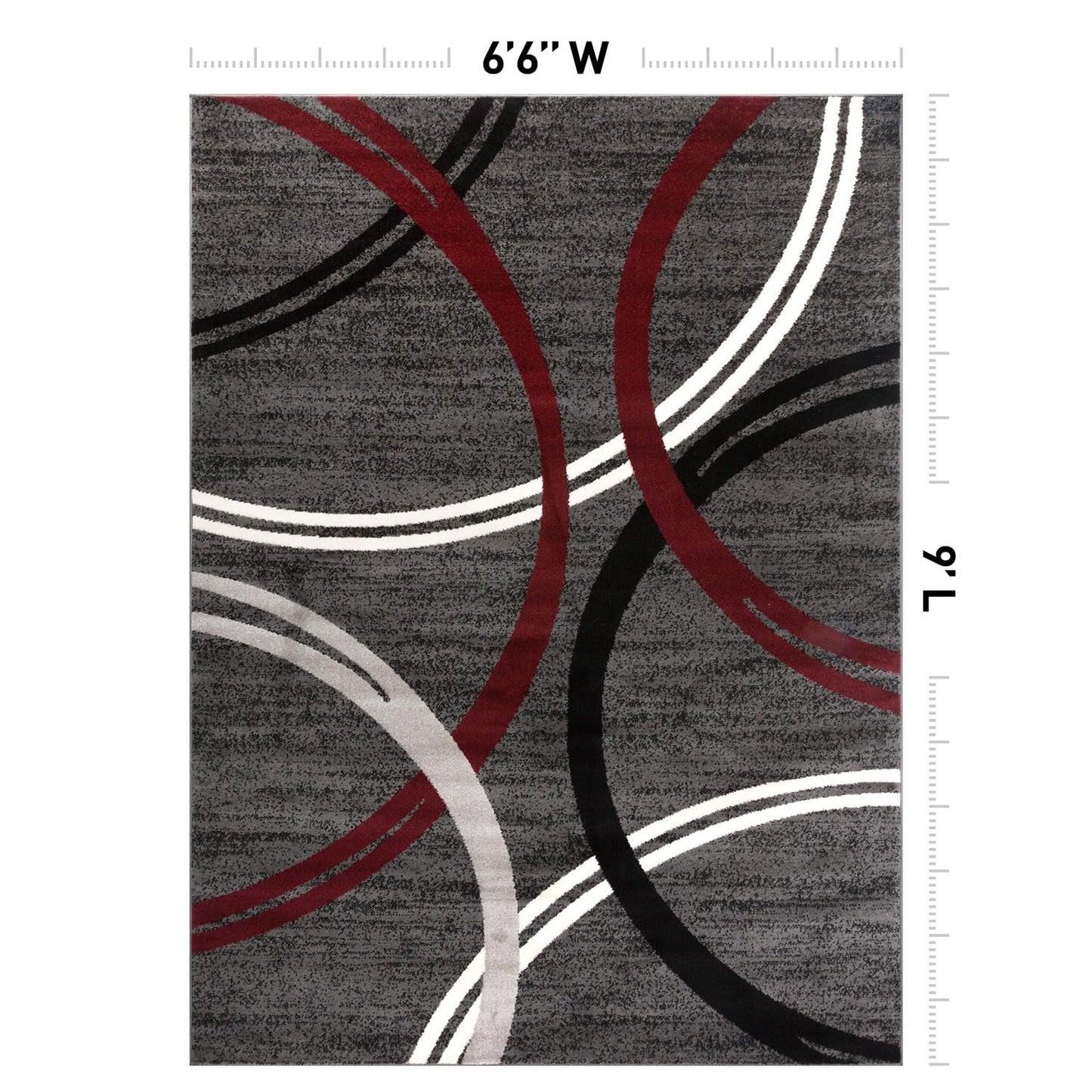 Rugshop Modern Wavy Circles Design Non-Shedding Area Rug, Carpet for Living Room or Dining Room, Red, 6'6" x 9'