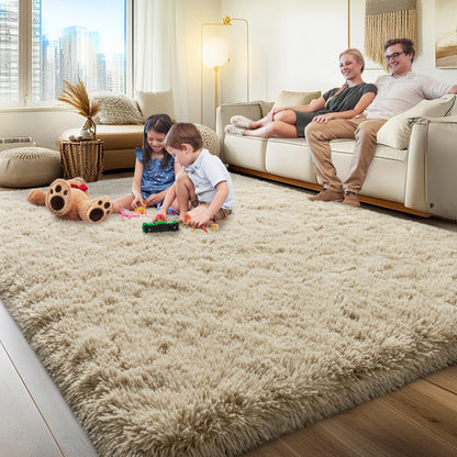 AAFKK 8x10 Area Rugs for Living Room, Fluffy Shaggy Rug Soft Carpets, Big Rugs for Bedroom Nursery Kids Room Dorm Home Decor Aesthetic, Light Tan