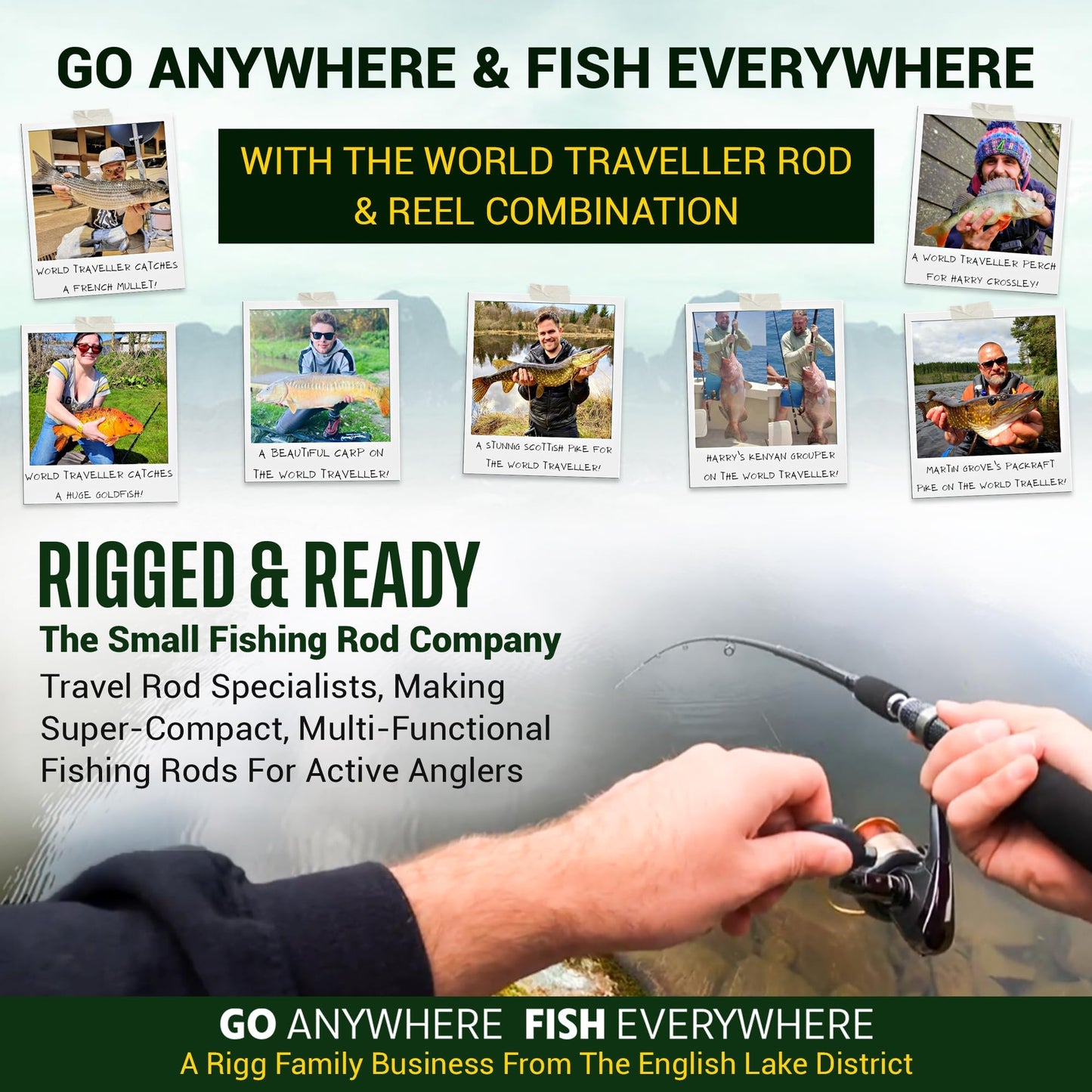 Rigged and Ready World Traveller Rod Reel Case Combination + 2 Tips 215+190cm (7'+6'3") Angling Travel Pole. Bait Carp Pike Spinning Rod for Freshwater Saltwater Sea Fishing