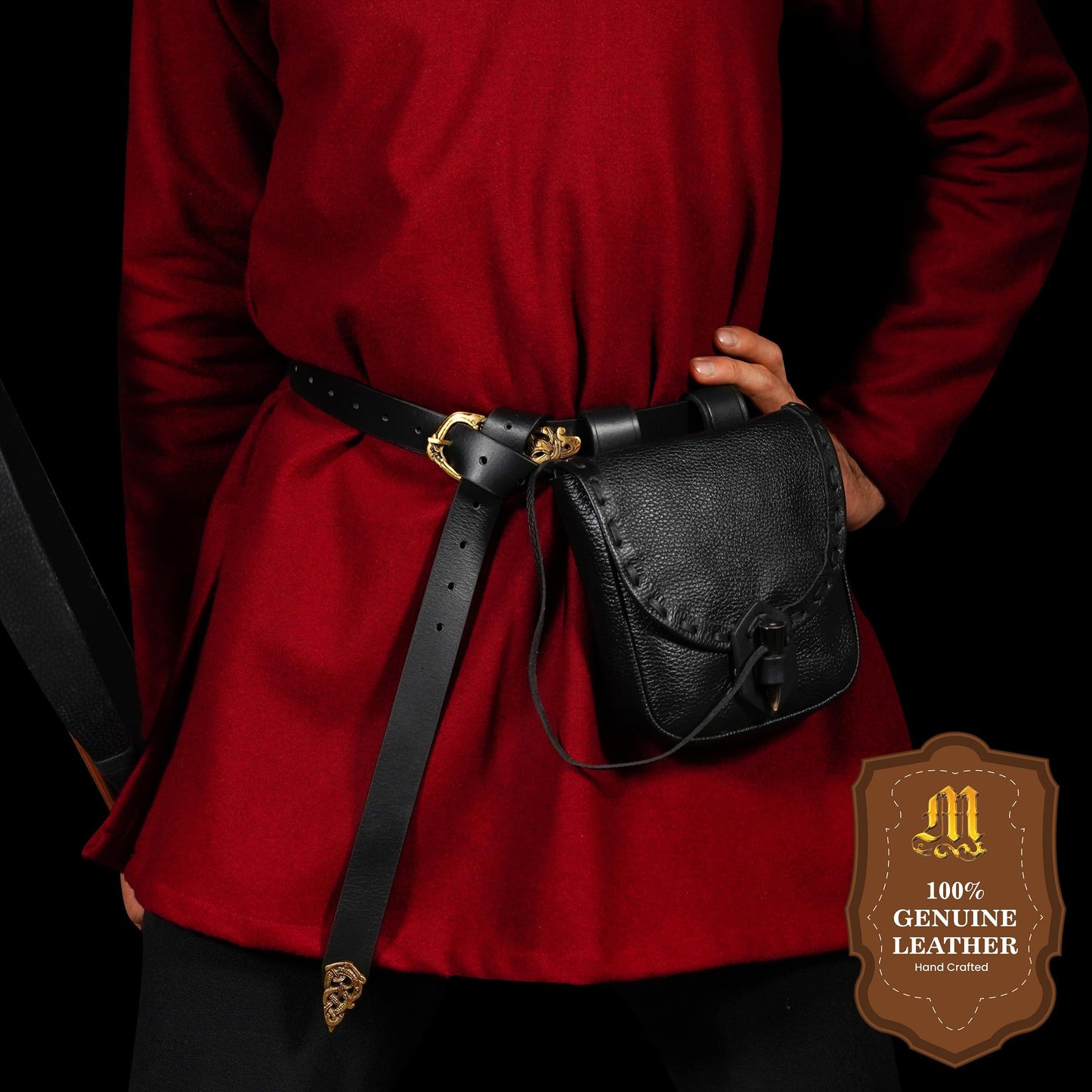 Mythrojan Leather Belt Pouch Medieval Original Leather Bag Costume Accessories Pouch Viking Belt Coin Bag (Leather Pouch, Black)