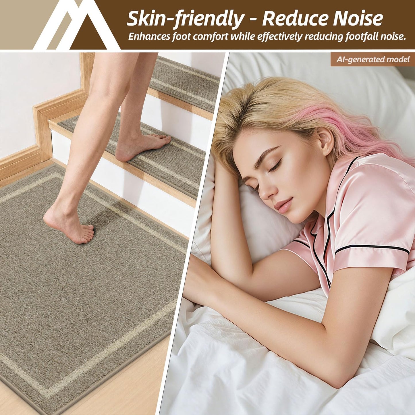 COSY HOMEER Stair Landing Rug 30x30 Inch, Non-Slip Square Landing Mat for Wood Steps Indoor, Washable Polyester with TPE Backing, Beige