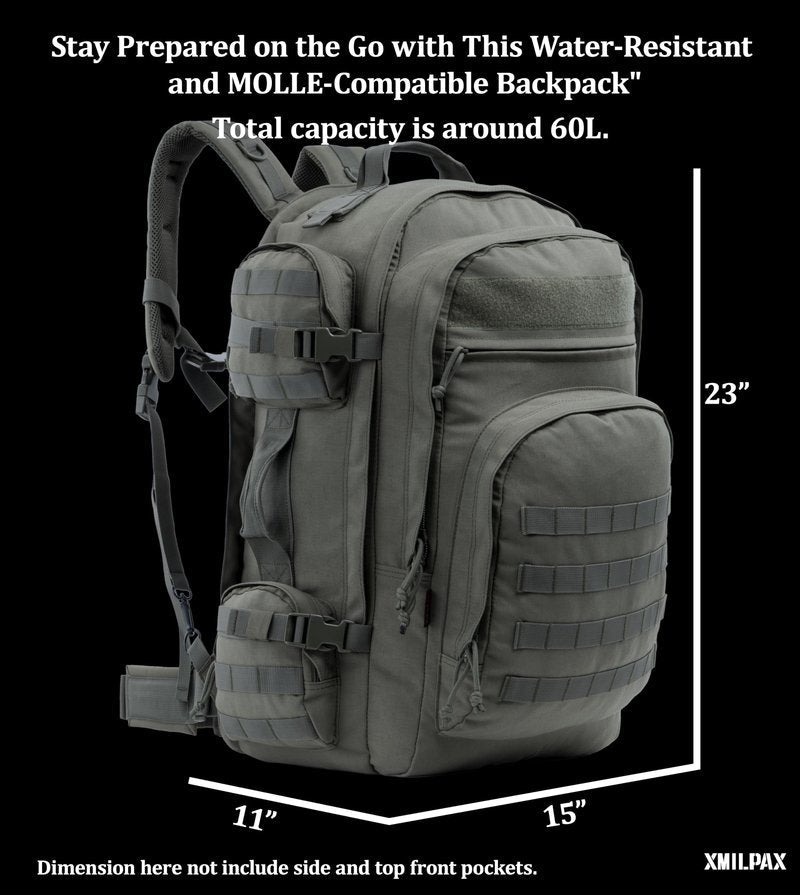 XMILPAX Large Tactical Backpack Bag with Stowable Shoulder Straps for Hiking, Camping, Traveling, Bug-Out 58L