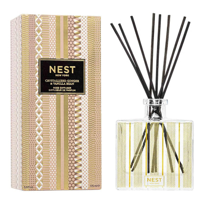 NEST New York Reed Diffuser, Holiday - 5.9 fl oz - Fragrance for Up to 90 Days - Reusable, Refillable Glass Holder - Includes 8 All-Natural Reed Sticks - Flame Free