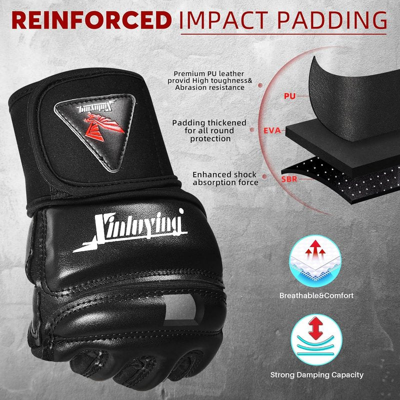 MMA Gloves for Training & Sparring - Thickened Knuckle Pads | Fingerless Design for Men & Women