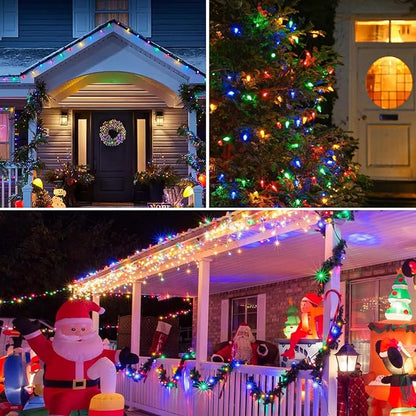 27.5Ft C7 LED Battery Operated Christmas Lights Outdoor with Timer, 8 Mode Twinkle Multicolor Christmas Tree Lights Indoor Outdoor Waterproof for Light up Christmas Tree Home Yard Decor, 50 LED Bulbs