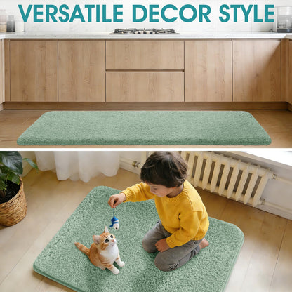 Microfiber Thick Bathroom Rugs Set 3 Piece, Flurry Non Slip Bath Rug, Soft Plush Absorbent Bathroom Mat, Machine Washable Luxury Toilet Rug Set, Bath Mat for Tab, Shower and Bathroom, Sage Green