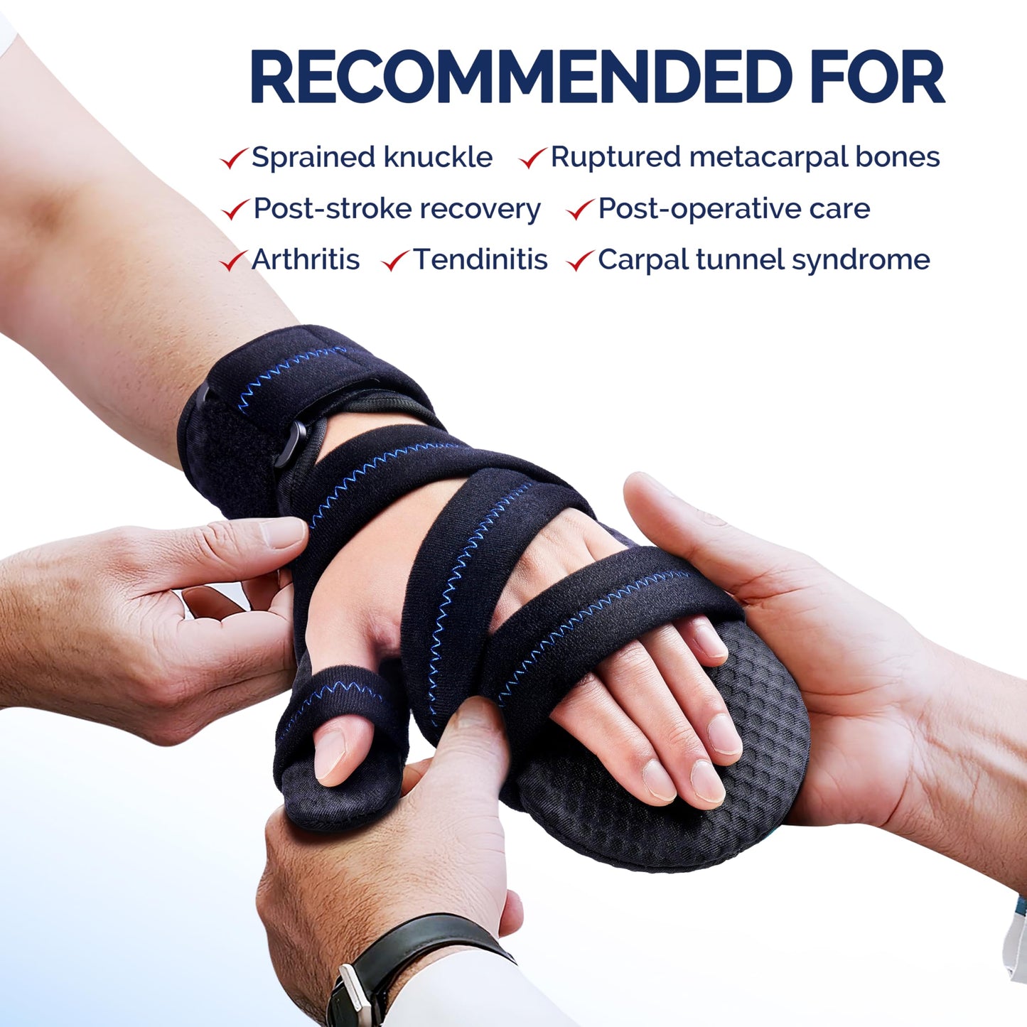 FEATOL Resting Hand Splint with Thumb Support for Men and Women, Adjustable Night Hand Brace Splint for Carpal Tunnel, Arthritis, Tendinitis, Stroke Recovery, Right Small/Medium