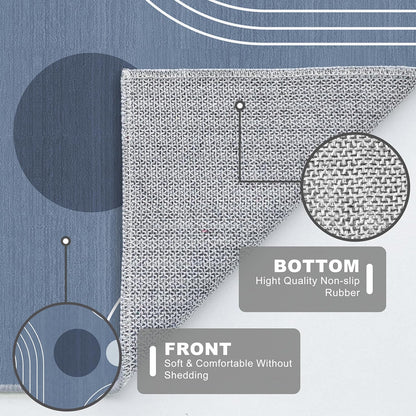 Area Rug 5x7 Boho Modern Minimalist Geometric Abstract Rug Dusty Blue Mid Century Modern Rug for Living Room Machine Washable Non-Slip Printed Low Pile Indoor Carpet for Bedroom Dining Room Office