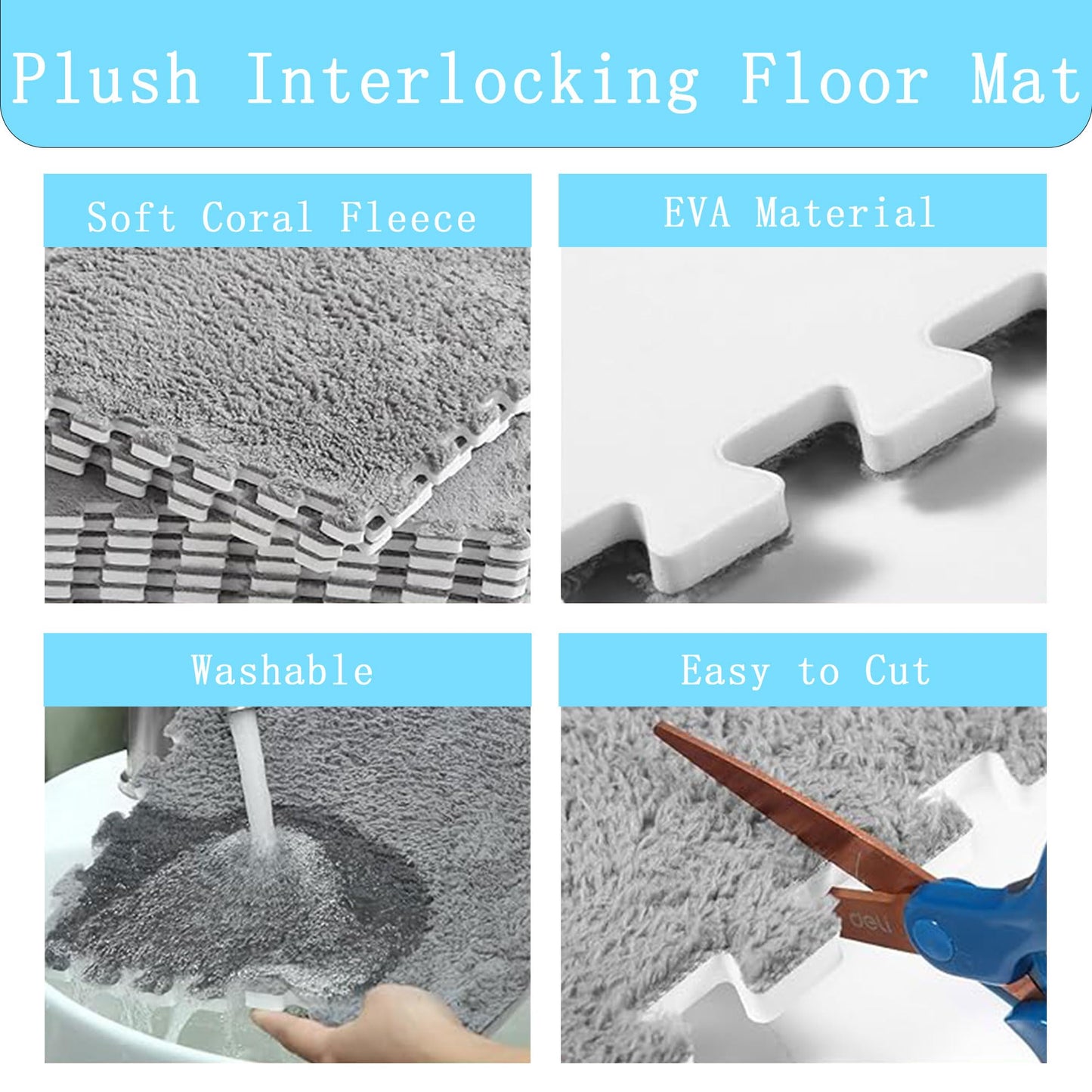 Interlocking Carpet Shaggy Soft EVA Foam Mats Fluffy Area Rugs Protective Floor Tiles Exercise Play Mat for Children Kids Room Home Parlor Bedroom 12 pcs (Coffee, 12)