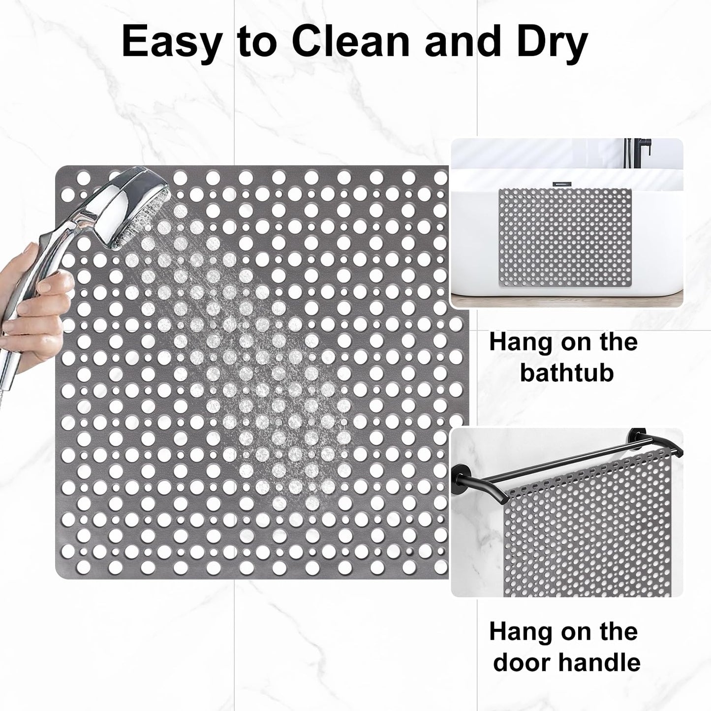 EIVINJE Anti Slip Shower Mat with Suction Cups,27x27 Inch Quick Drain TPE Non Slip Shower Mats for Inside Shower,Large Bath Mat for Shower Soft on Feet, Easy to Dry&Cut Machine Washable