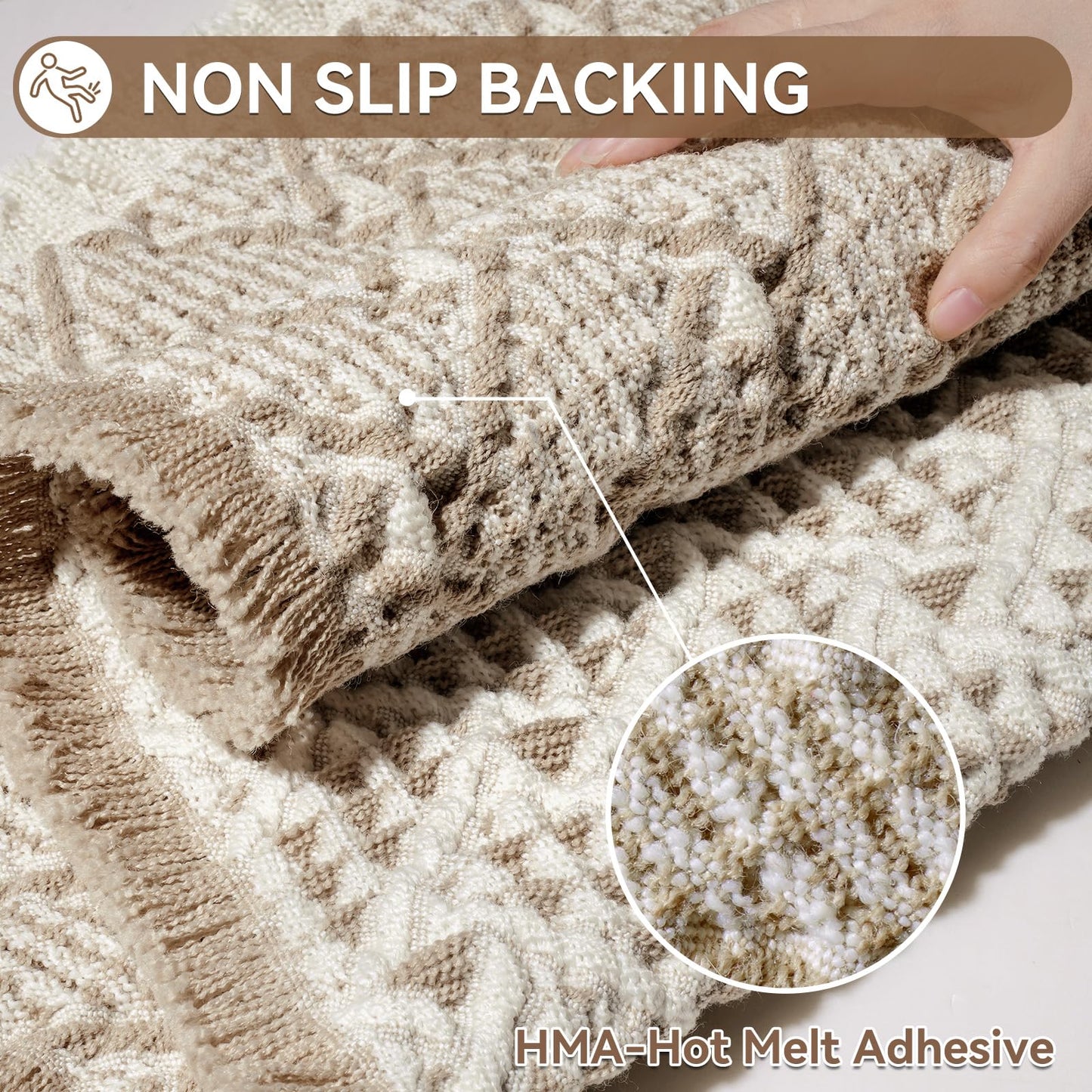 QiCaiJia Waffle Bath Mat, Boho Bathroom Rugs Extra Soft and Absorbent Non Slip Washable Bath Rug, Rubber Backed Bathroom Floor Mat Outside Shower Mat, 17x24