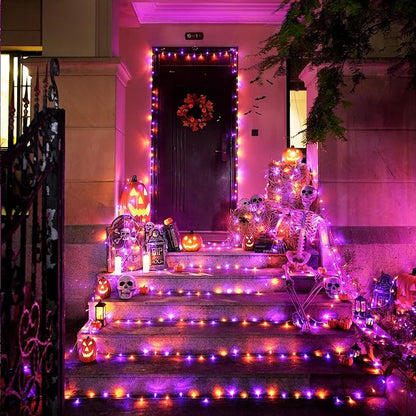 JMEXSUSS 163 FT 500 LED Halloween String Lights Indoor, Orange and Purple Halloween Lights Outdoor, 8 Modes Outdoor Waterproof Clear Wire Christmas String Light Plug in