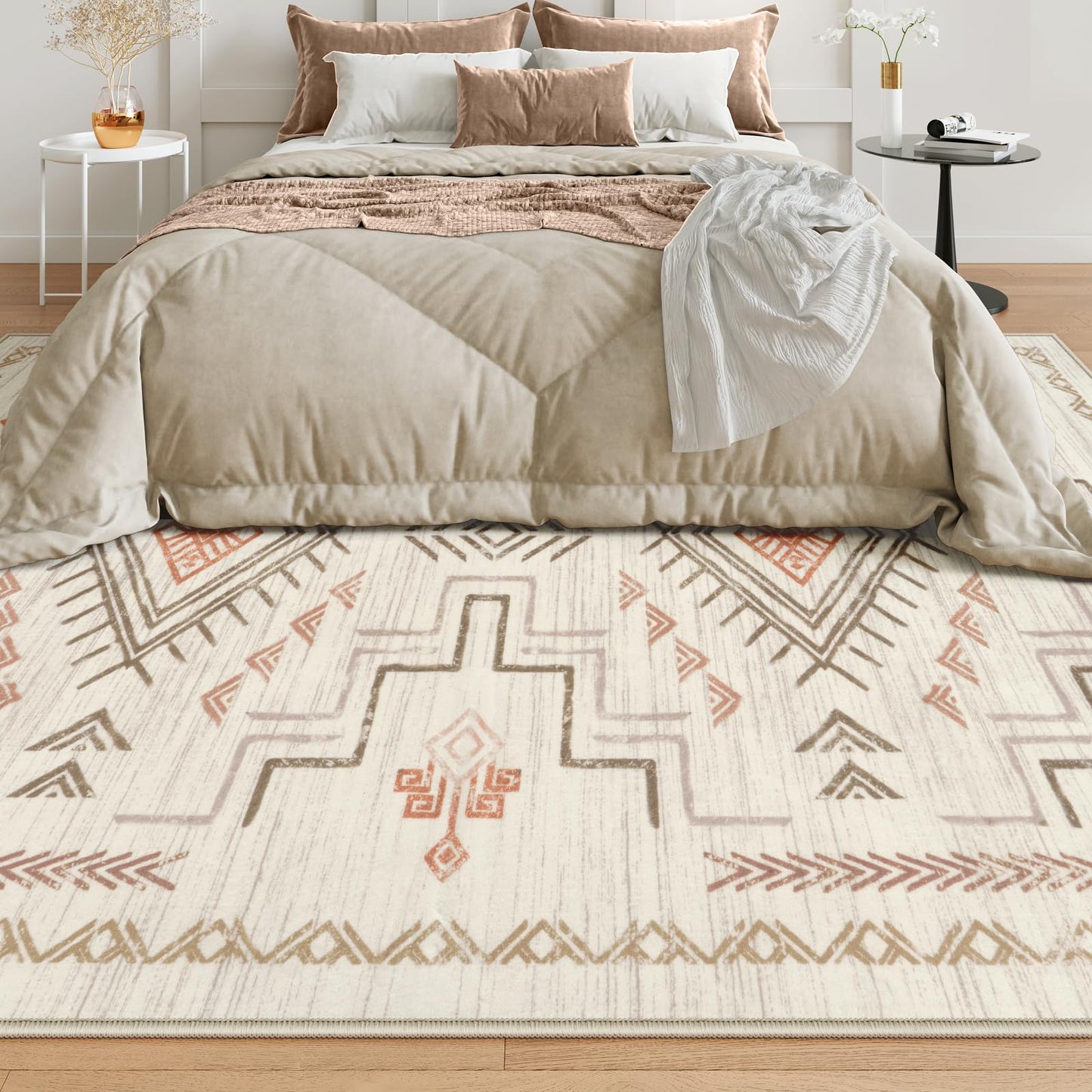 STARUIA Washable 8x10 Area Rug for Living Room, Beige Western Aztec Tribal Moroccan Area Rug, Boys Neutral Rug for Bedroom, Soft Non-Slip Non-Shedding Large Carpet Under Dining Table Home Office