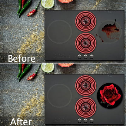 Red Rose Electric Stove Burner Covers，Set of 4 Round Stove Burner Covers，8 Inches and 10 Inches，Gas Stove Burner Covers,Metal Stove Burner Cover，Rose Bloom Cooktop Decorative，Home Decor,Kitchen Decor