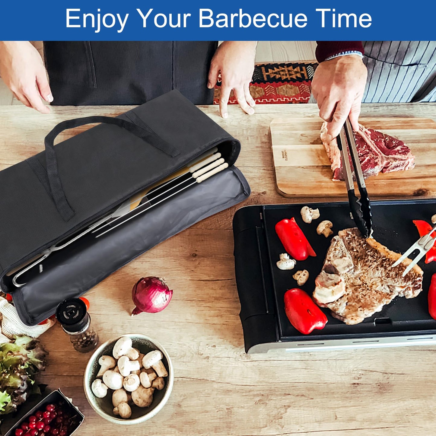 BBQ Tool Storage Bag, Heavy Duty Tools Bag, 600D Oxford Cloth, Outdoor Grill Accessories Bag for Camping Picnic Trip (22X5X8Inch)