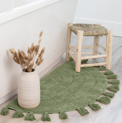 Beautiful Boho Rug with Tassels for Your Bathroom - Soft Half Circle 100% Cotton Mat Fits Perfectly Into Your Home - A Cute, Non-Slip and Absorbent Crochet Rug Ideal to Enhance Any Bath/Bedroom Decor