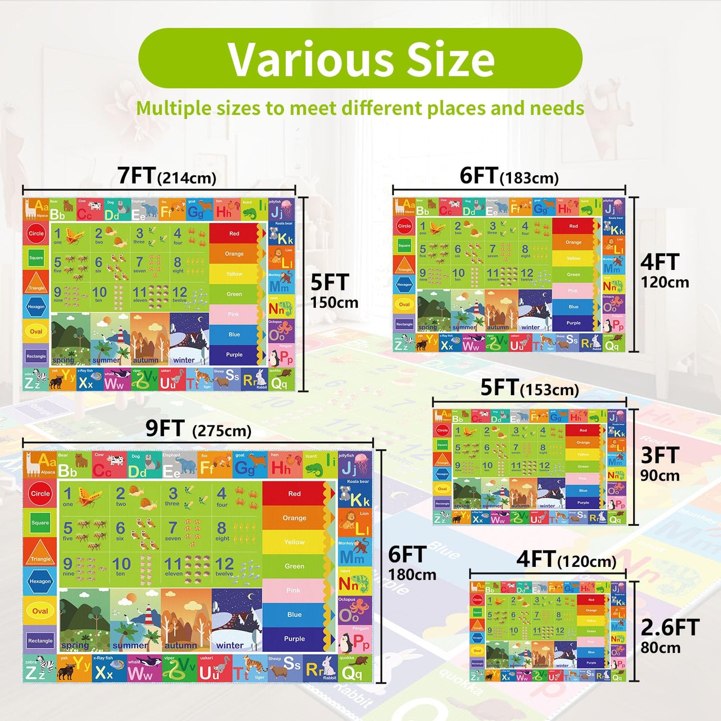 SXHYSM ABC Rug for Kids Playroom,Toddler Alphabet Mats Washable for Baby Area,Classroom,Play Room,Floor,Nursery(4×6ft /48×72in)