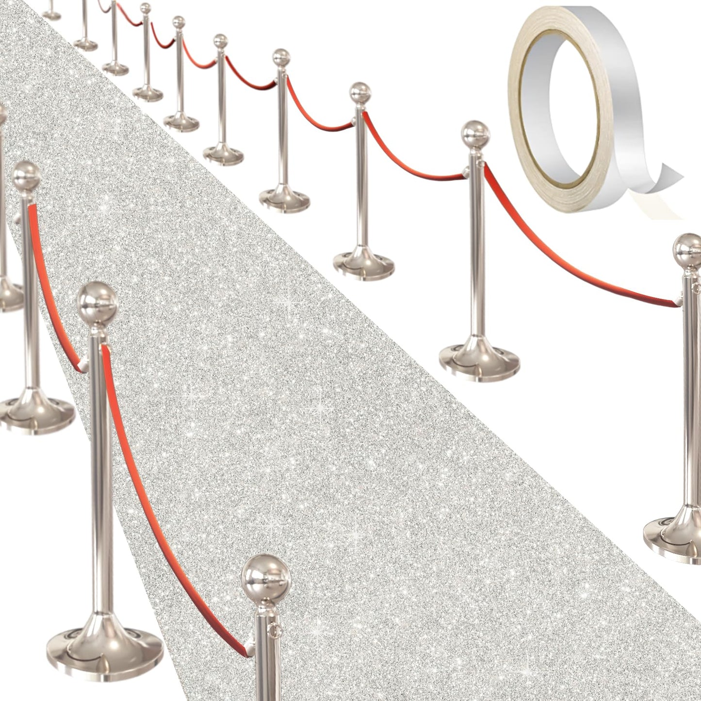 Glitter Carpet Runner 2.6FT x 30FT – Premium Non-Woven Sparkle Rug for Weddings, Movie Theme Parties & Events | Aisle Runner for Grand Entrances & Red Carpet Vibes (Glitter White, 2.6FTx30FT)