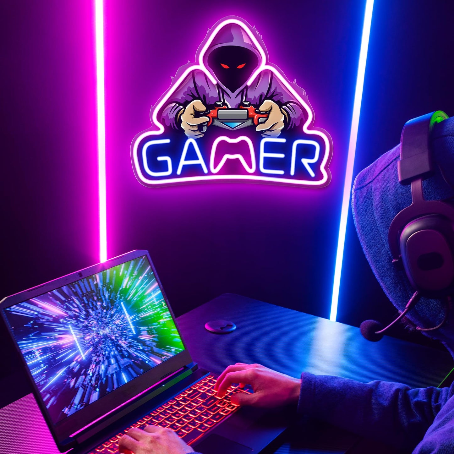 Kavaas Gamer Neon Sign, Game Controller LED Sign for Gaming Room Decor - Game Neon Sign for Teen Boy Room Decor - Best Gamer Gifts for Boys, Kids