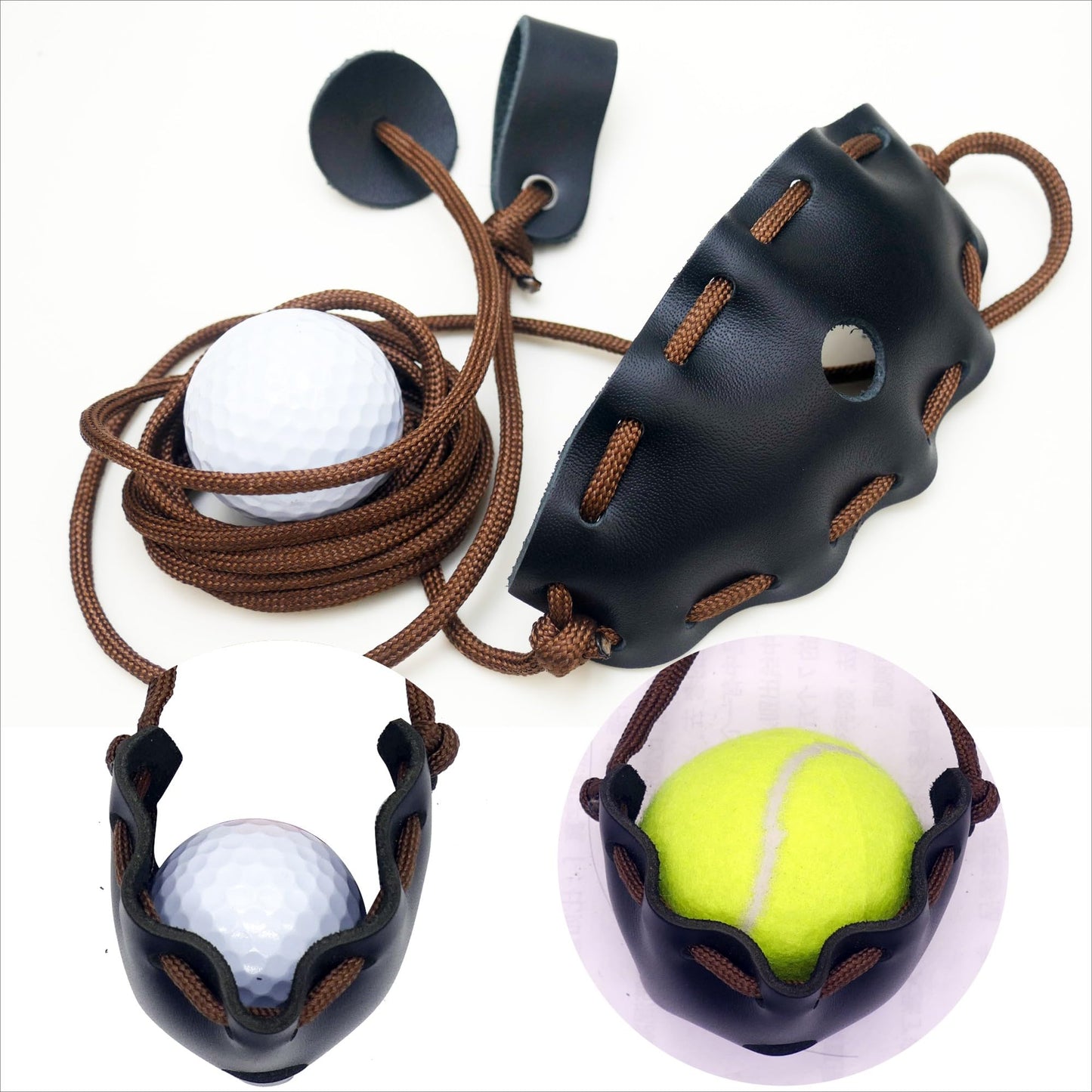 2 Packs Leather Shepherd Sling Handmade Paracord Shepherds Sling Rock Thrower Old-Fashioned Slingshot Dog Ball Launcher