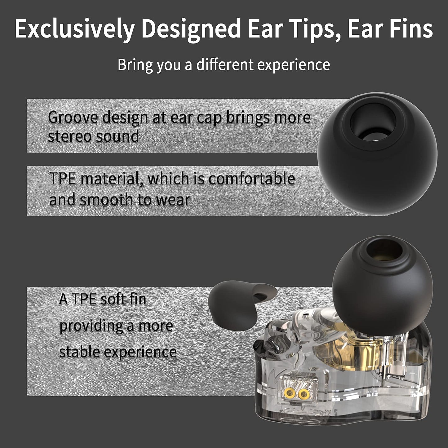 CCZ Yinyoo Melody in Ear Monitors Earphones Headphones Wired Earbuds without Microphone IEM HIFI Bass with 1DD 1BA, Ear fins, 4N OFC Cable for Musicians, Singer, on Stage, Studio (no mic, clear black)