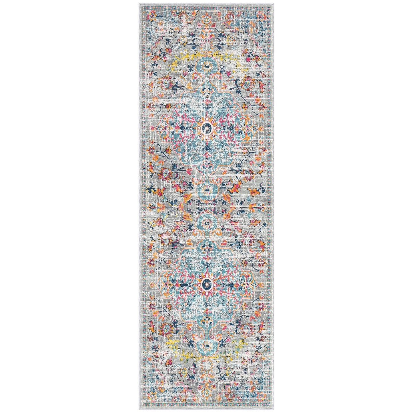 Pauwer Hallway Runner Rug 2'x6' Washable Boho Farmhouse Entryway Kitchen Runner Vintage Non Slip Laundry Room Bathroom Area Rugs Rubber Backed Front Door Foyer Bedroom Floor Mat Carpet Runner, Grey