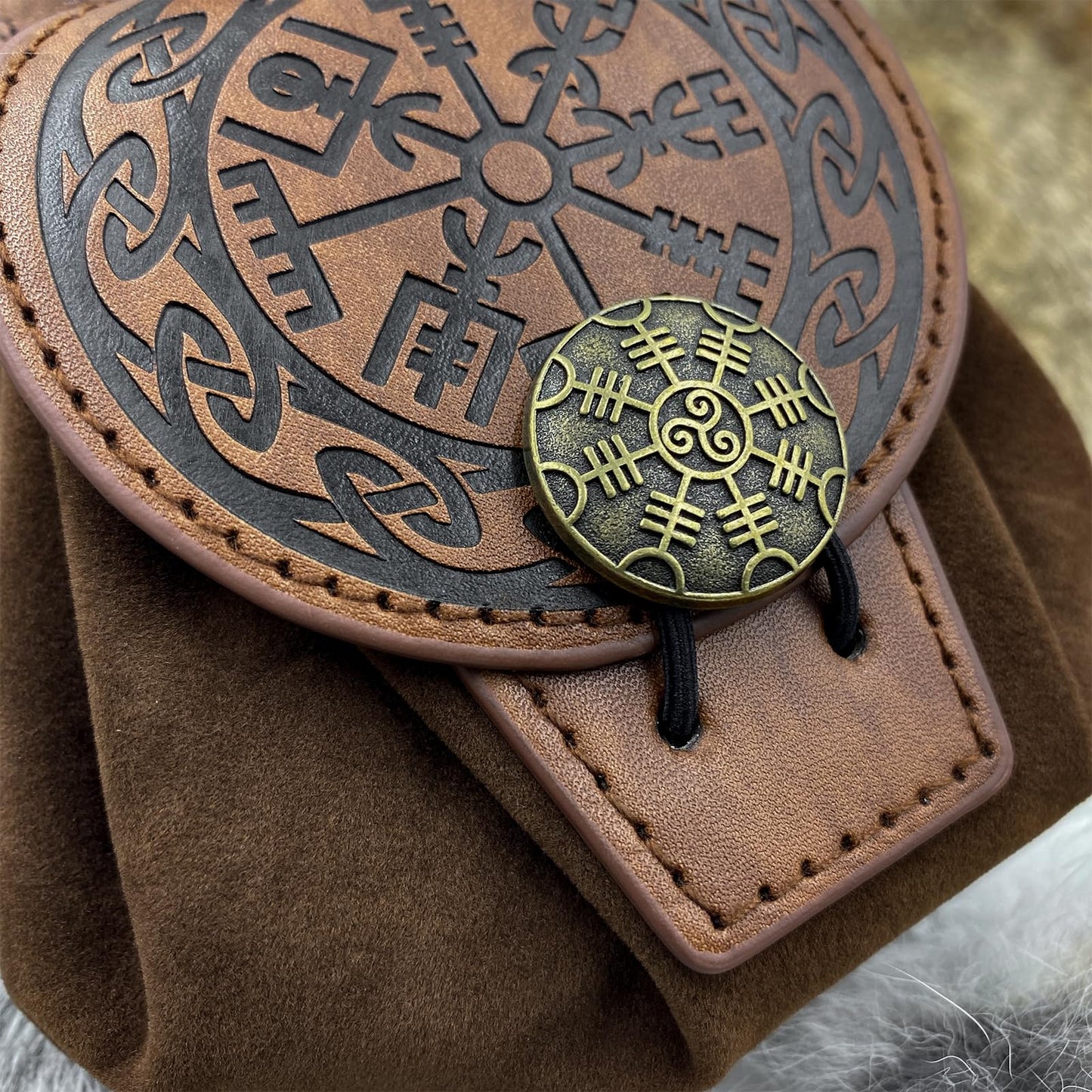 HiiFeuer Medieval Embossed Faux Leather Belt Pouch, Retro Renaissance Portable Belt Bag Coin Purse Dice Bag for LARP Ren Faire (Brown A)