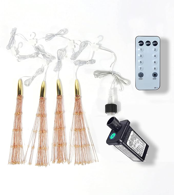 4 Pack 800 LED Plug in Starburst Sphere Lights,Firework Light 8 Modes Dimmable Remote Control,Waterproof Copper Wire Hanging Fairy Lights for Patio Parties Tent Christmas (Warm White)