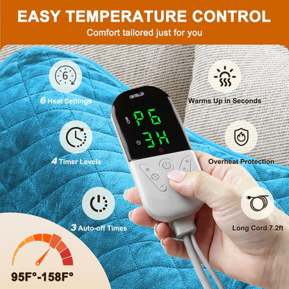 Electric Heating Pad for Period Cramps - 35"x20" XL Large Heated Pads for Back, Neck, Shoulder & Legs Pain Relief, Moist Heat Option, Machine Washable, 6 Heat Settings, Auto Shut Off, Soft Velvet