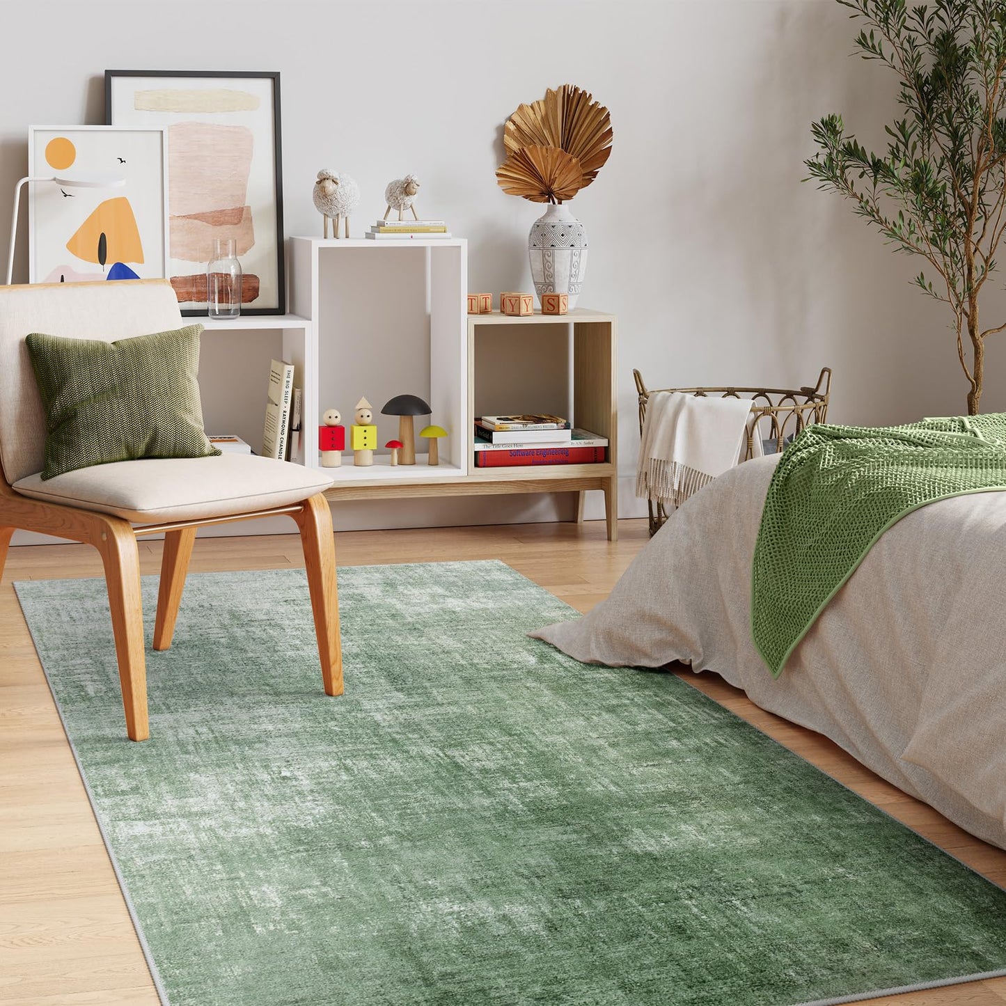Lahome Green 6x9 Area Rugs Boho Washable Rugs for Living Room, Modern Abstract Rugs for Bedroom, Ombre Non-Slip Throw Dining Room Rug Carpet for Playroom Office Nursery(6'x9',Green)