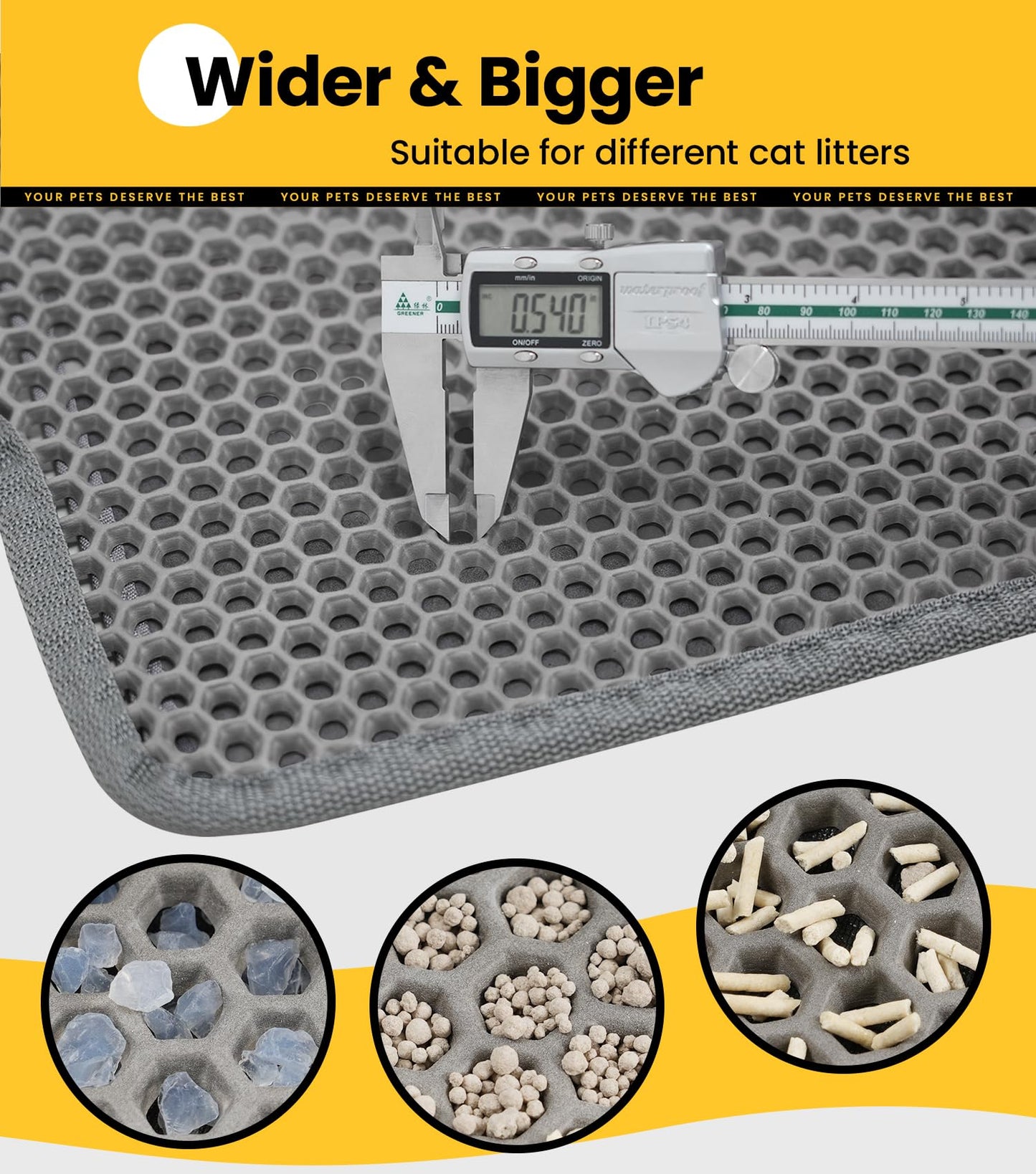 Conlun Cat litter Mat 30"x22", Large Honeycomb Double Layer Waterproof Trapping Waste for Kitty Litter Box, Easy Clean Non-Slip Cat Matt on Floor, Gray