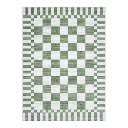 GarveeHome 8×10 Area Rugs for Living Room,Sage Green Checkered Rug, Non-Slip Washable Rugs 8x10,Soft Low-Pile Farmhouse Geometric Modern Rug for Bedroom Dining Room