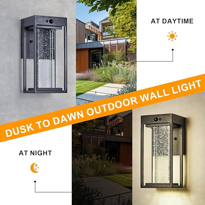 Solar Outdoor Wall Light with 3 Modes Motion Sensor Crystal Exterior Sconce with 4000K 250LM LED Outside Light for House Front Door Garden Patio IP65 Waterproof Dusk to Dawn Solar Porch