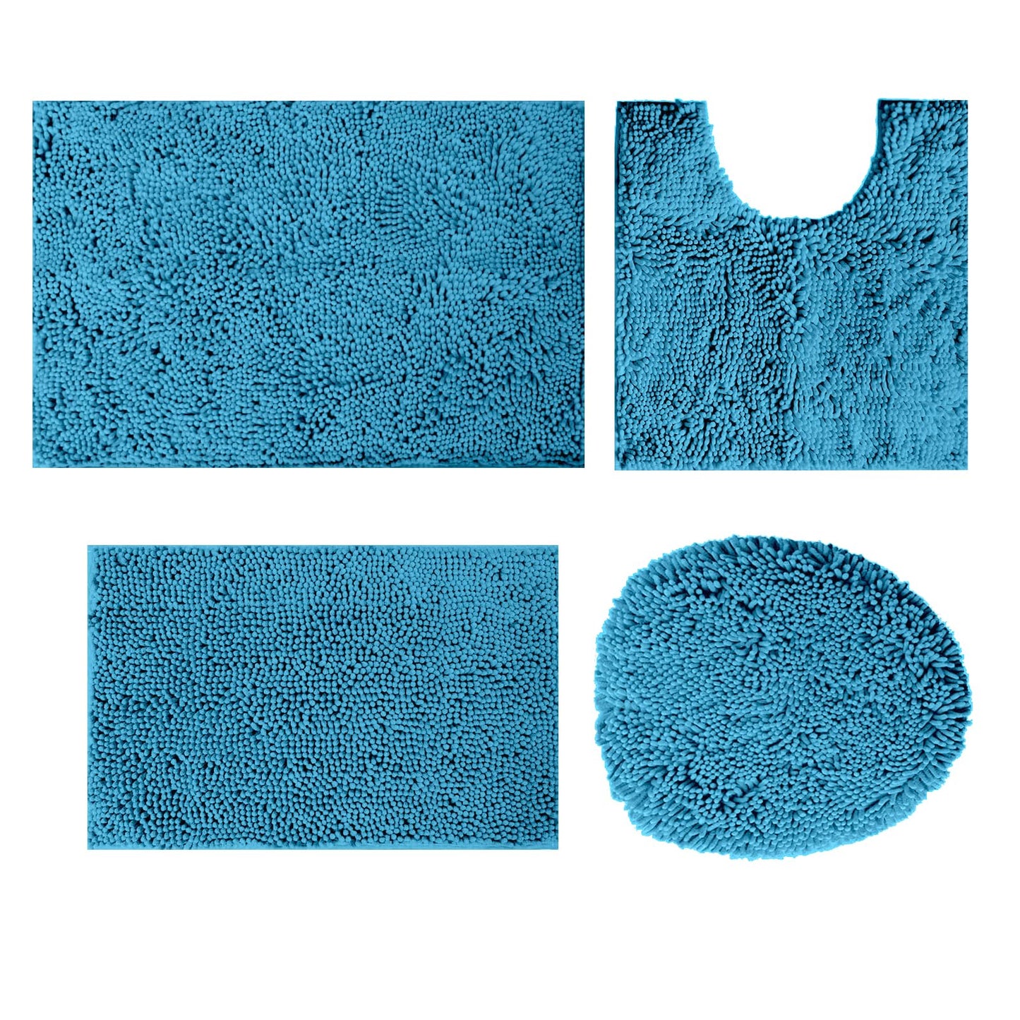 DTXDTech Bathroom Rugs Sets 4 Piece Chenille Bath Mat Sets with Toilet Lid Cover,Water Absorption Bathroom Rug Set with PVC Non-Slip Backing,Machine Washable Bath Rug for Toilet,Bedroom,Lake Blue