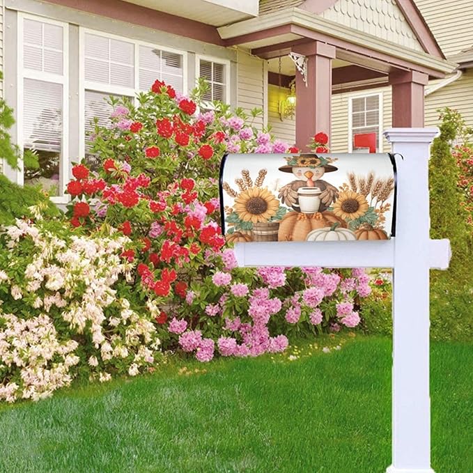 DADABULIU Mailbox Covers Thanksgiving Turkey Pumpkin Fall Magnetic Letter Post Box Cover Standard Size 21 x 18 Inch Garden Yard Home Decorative