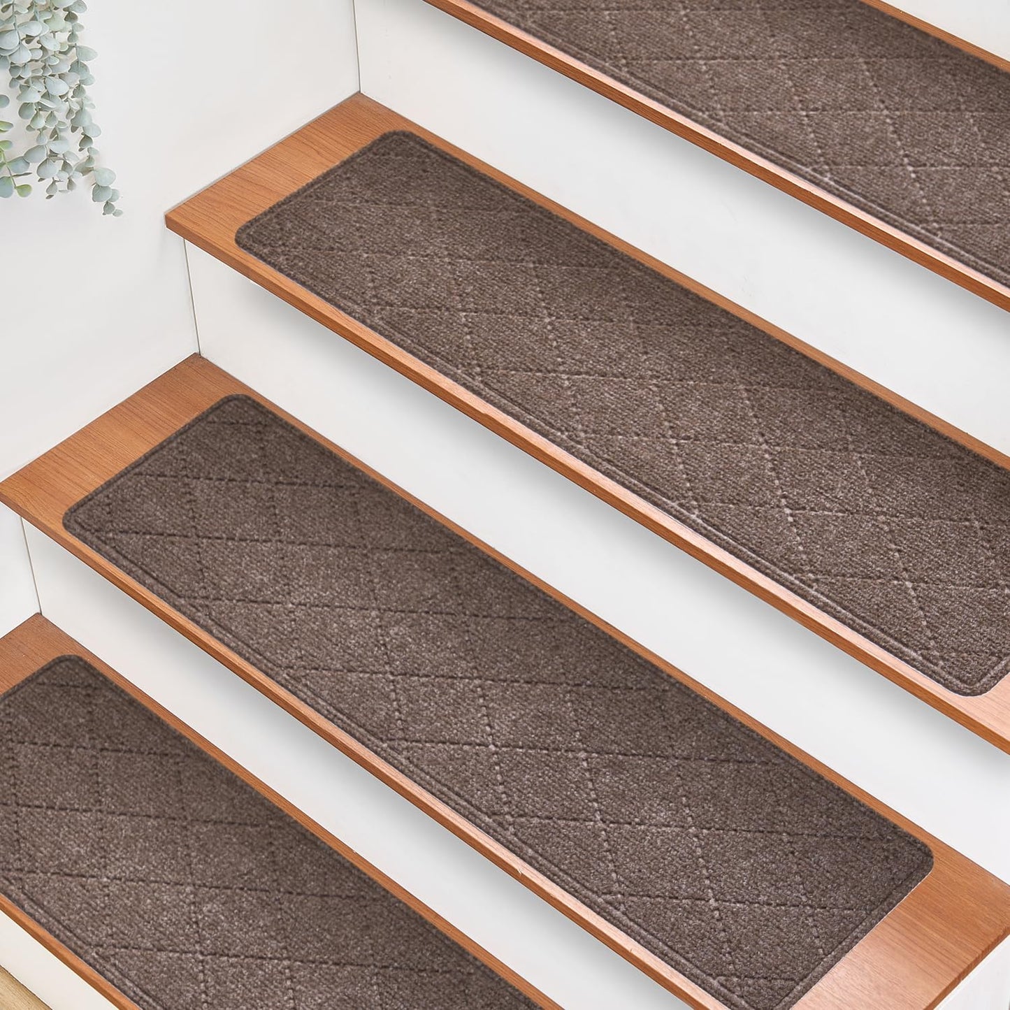 HITSLAM Stair Treads for Wooden Steps, 4 Pack 8 x 30 Inch Peel and Stick Carpet Stair Treads Non-Slip Indoor, Safe for Kids and Dogs, Stair Runners with Self-Adhesive Backing, Easy to Install, Brown