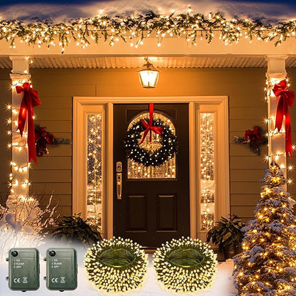 String Lights Battery Powered, 2 Pack Total 33 FT 100 LED Christmas Lights Indoor Outdoor Decoration, Twinkle Fairy Light for Classroom Dorm Halloween Decoration, Warm White