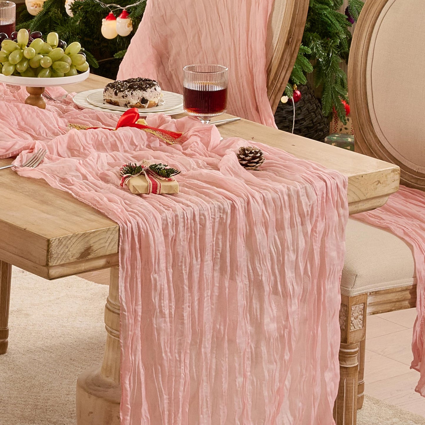 6 Pack Dusty Pink Cheese Cloth Table Runner 120 Inch Boho Rustic Gauze 10 FT Cheesecloth Table Runners Decorations for 4th of July Christmas Birthday Baby Shower Wedding Holiday Home Party Decor