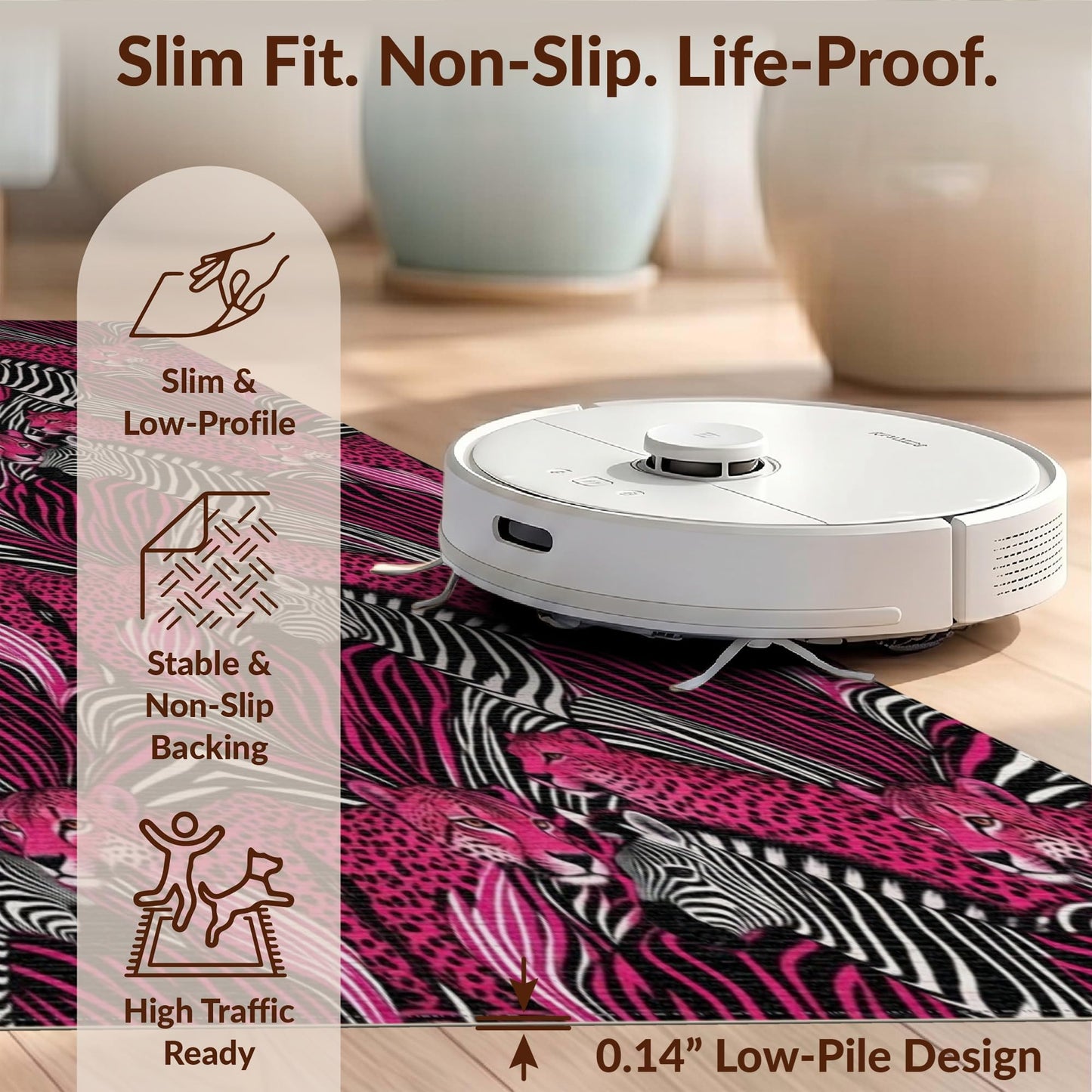 Design&I 5'x7' Washable Area Rug Pink Cheetah Leopard Print Shape Themed Contemporary Zebra Geometric Flatweave & Snag-Free Daily Traffic Ready for Guest Room, Lounge, Apartment