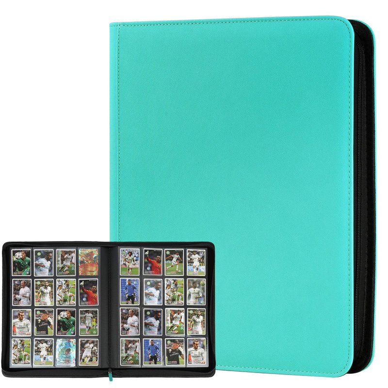 16 Pocket Ringless Side Loading Trading Card Binder, 1024 Cards PU Fixed Page Zipper Card Album for TCG Sports Game Cards, Not Fit Top Loaders(Lake Blue)