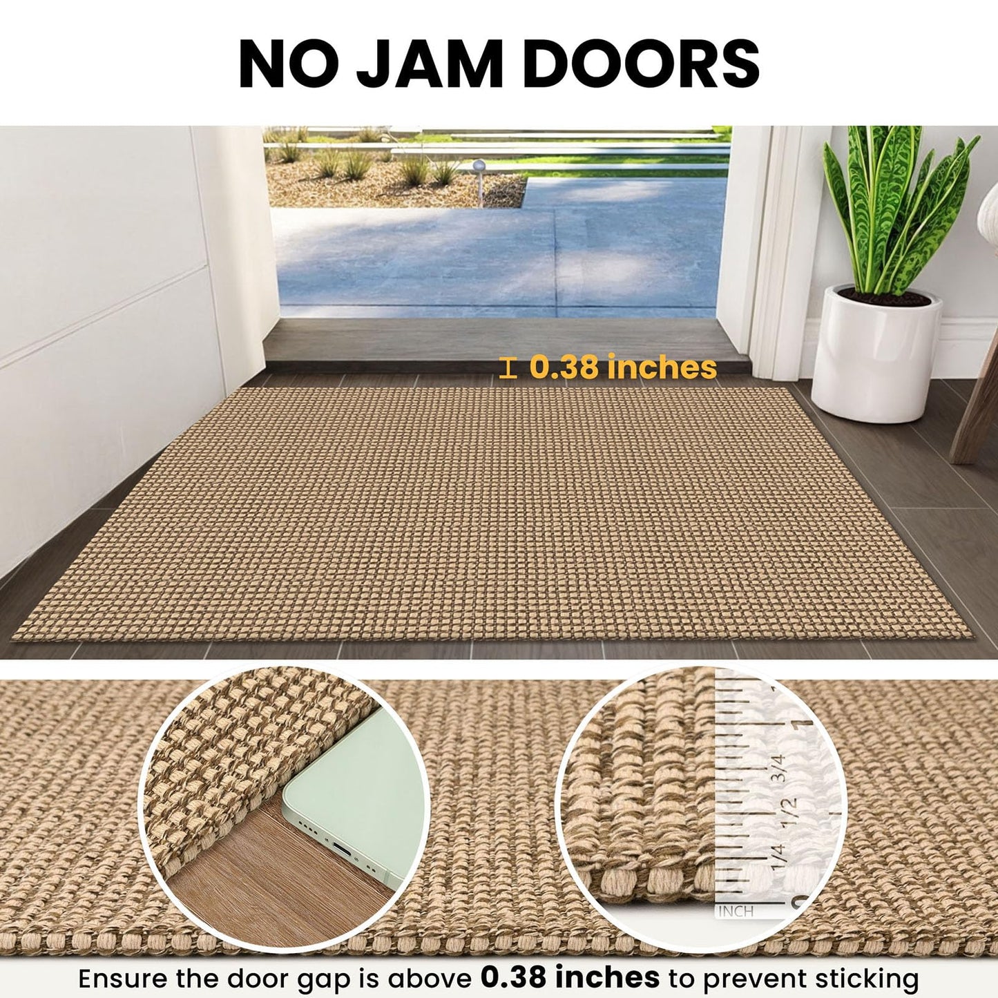 IOHOUZE Washable Area Rug 3x5 Non Slip Rubber Backed Rugs for Entryways Indoor Outdoor Doormat Woven Cotton Throw Rug Floor Carpet for Entrance Kitchen Living Room, Orange/Tan/Brown