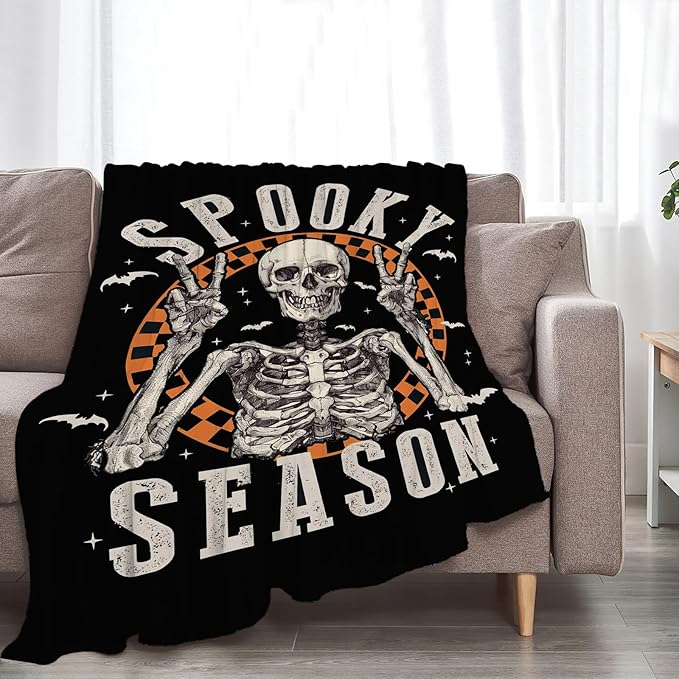 Gothic Skull Halloween Blanket, Skeleton Bones Throw Blanket, Hippie Fuzzy Plush Blankets Ultra Soft for Skull Lover Gift Kids Teens Women Men Girls Boys Stuffed Decor for Bedding Sofas Couch 60"X50"