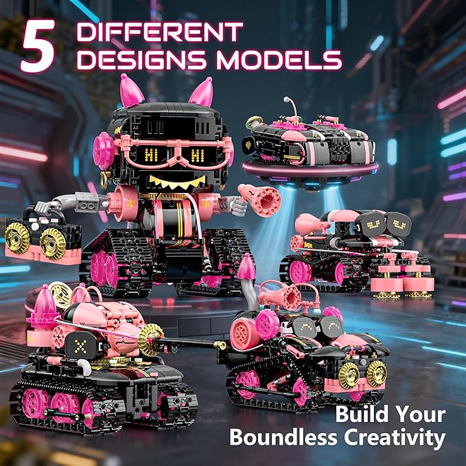 5in1 STEM Robot Building Kits for Kids 6-12 APP &amp Remote Control STEM Rock Robot Building Toys for Kid Coding Interactive Tank Truck Vehicle Building Sets for Boys Girls Birthday Xmas Gift