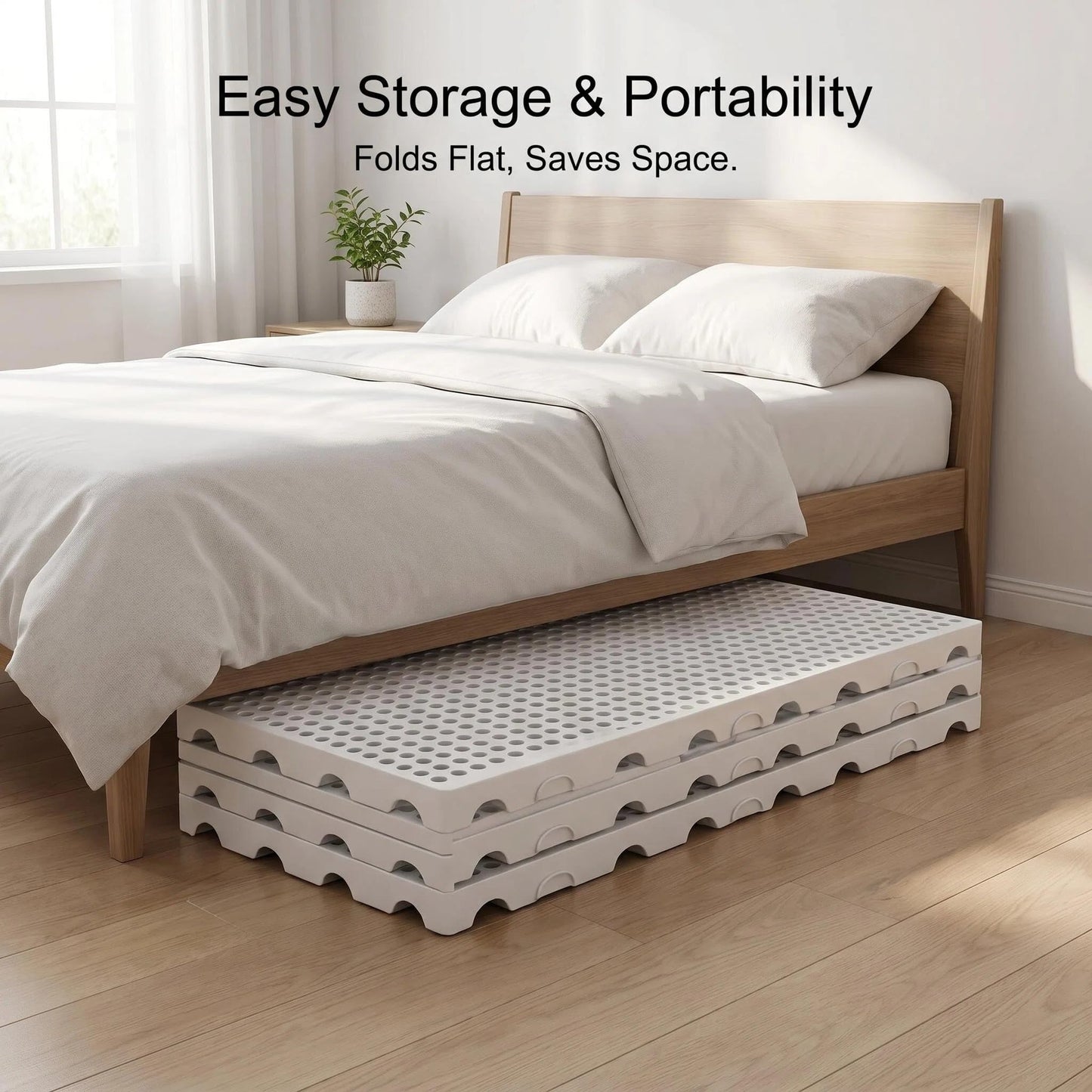 Lsbod Foldable Floor Bed Frame, Japanese Tatami Mat Style Platform Bed Base, Bed Plate for Futon Frame Mattress, Floor Sleeping or Guest Bed, Queen, PP Material