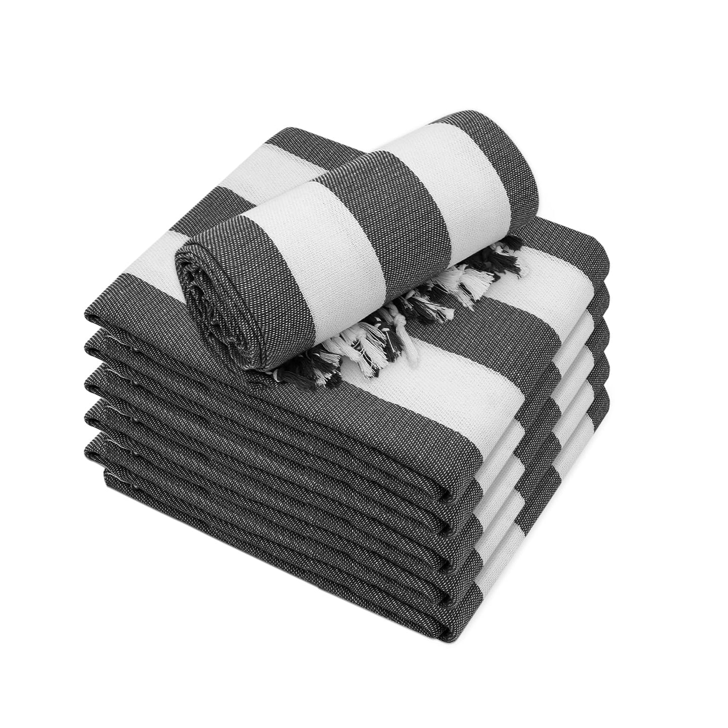 Kongdaoth Set of 6 Turkish Beach Towel, Cotton Beach Towels, 36 x 71 Inches Turkish Towel, Sand Free, Quick Dry, Lightweight Beach Towels for Adult Black