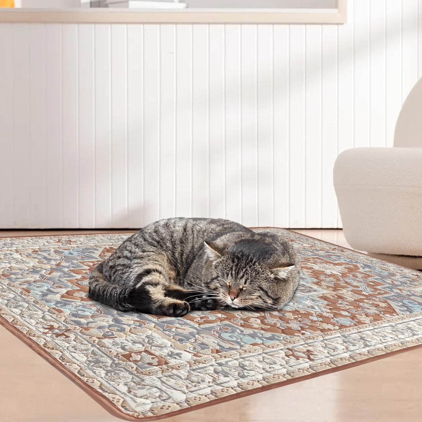 YOSEPATI Cat Litter Mat 2 Pack, Reusable Large 36"x48" Kitty Litter Trapping Mat, Machine Washable Litter Mats for Cats, Waterproof & Non-Slip Compatible with Cat Box (Beige Medallion)